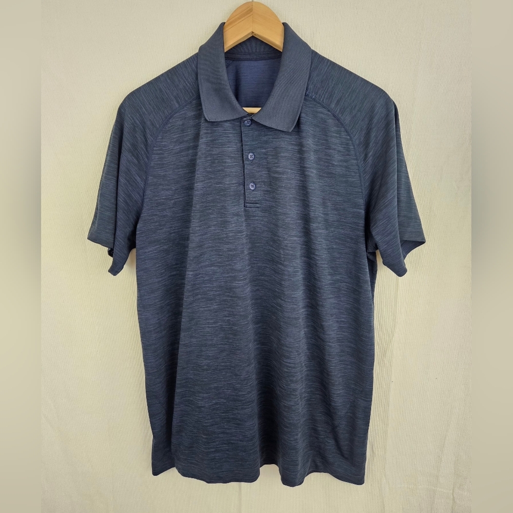 EUC Lululemon L Metal Vent Tech Polo Men's Heathered Navy Short Sleeve